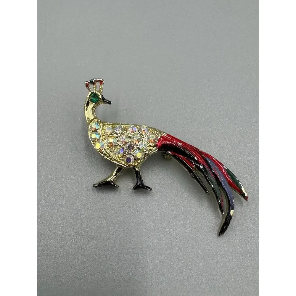 Vintage Multicolored Peacock Bird‎ Lapel Pin Brooch